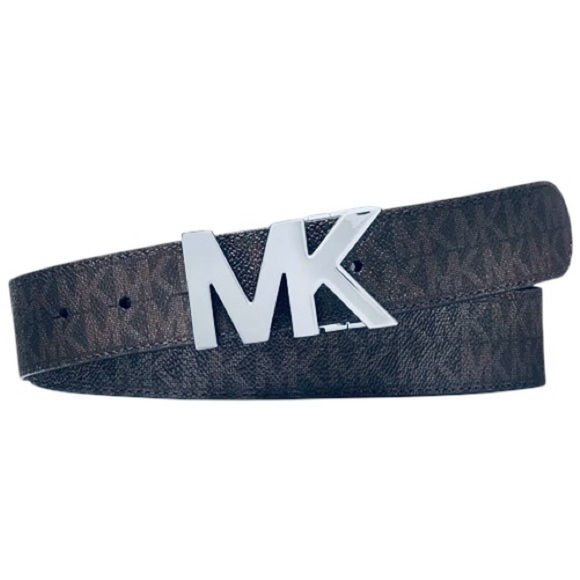 Michael Kors Women’s Size M Black MK Logo Silver Hardware Belt - Picture 1 of 6